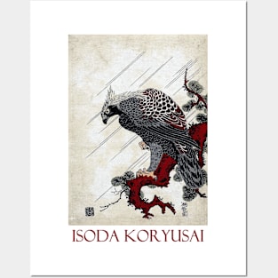 Eagle on a Pine Branch in the Rain by Isoda Koryusai Posters and Art